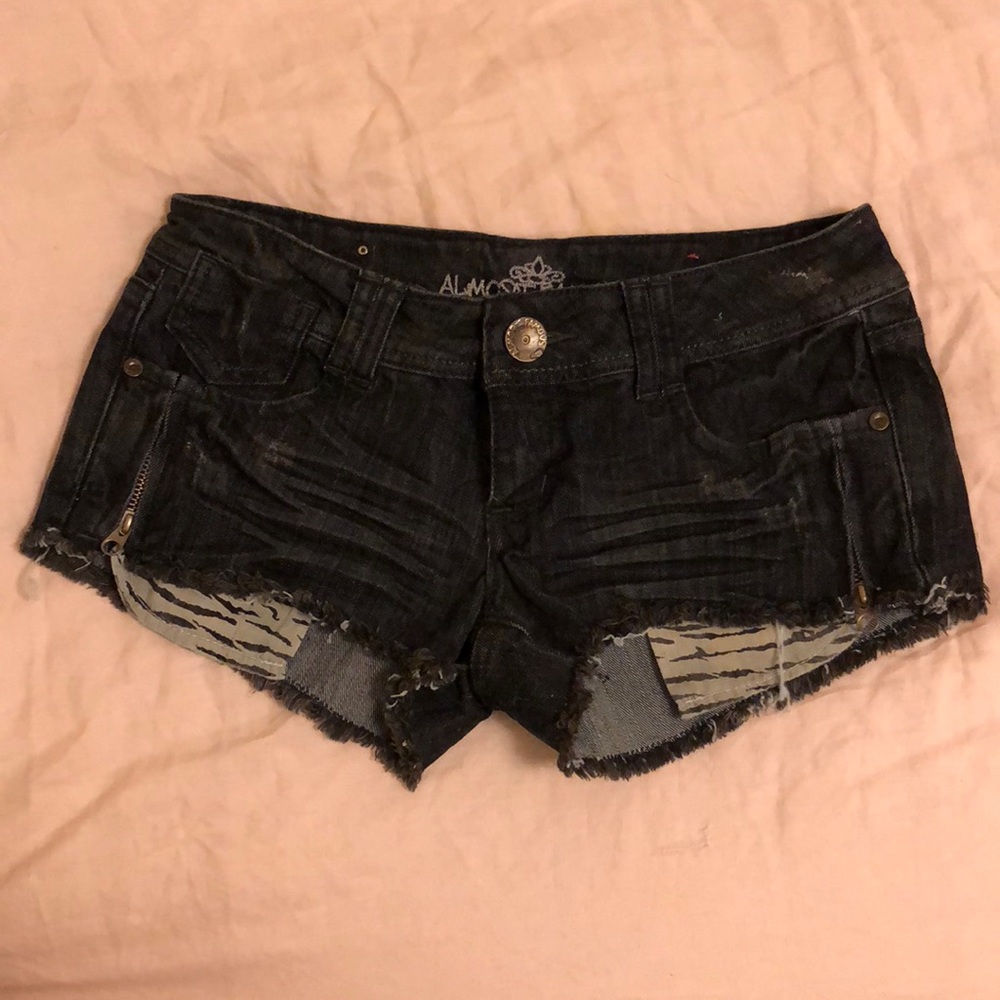Black denim zip down shorts